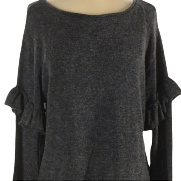Zara Collection Sweater Size S Gray Ruffle Sleeve Boat Neck Preppy Cottagecore - Picture 3 of 6